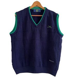 Blarney Castle Ireland Sweater Vest M Navy Kelly Green Trim Shamrock Irish Golf
